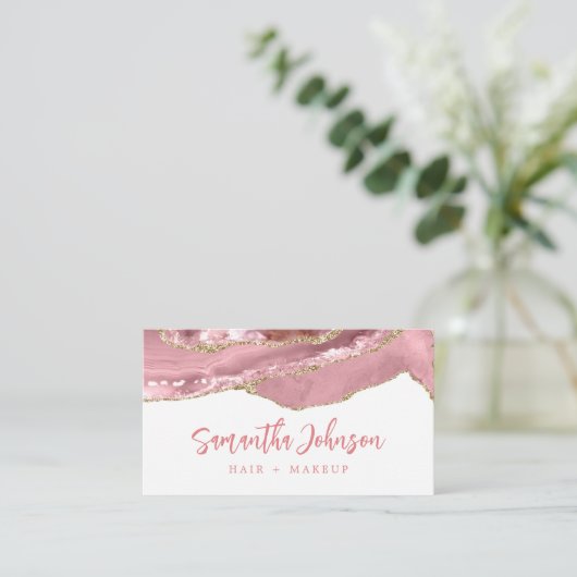 金ゴールドエレガントグリッターピンクマーブルゲート水彩 名刺 (スタンド正面)