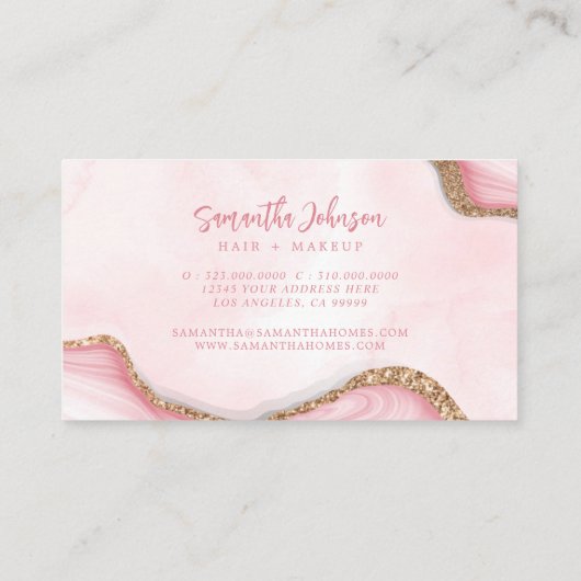 金ゴールドエレガントグリッターピンクマーブルスワールウォーターの色 名刺 (裏面)