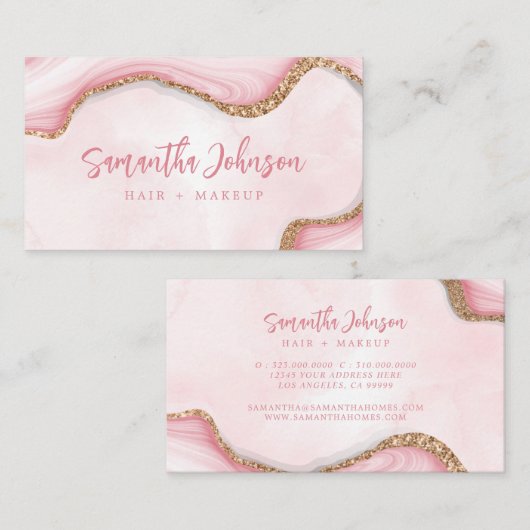金ゴールドエレガントグリッターピンクマーブルスワールウォーターの色 名刺 (正面/裏面)