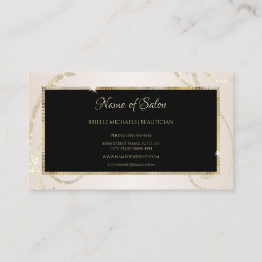 金ゴールドエレガントグリッターフィリグリーブラック金ゴールドサロン 名刺 (裏面)