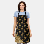 金ゴールドエレガントグリッターフラミンゴのパタモノグラムのーン エプロン (着用した状態)