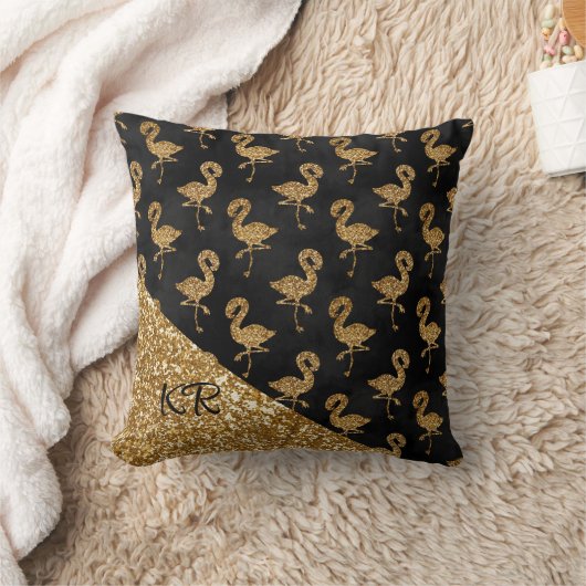 金ゴールドエレガントグリッターフラミンゴのパタモノグラムのーン クッション (ブランケット)