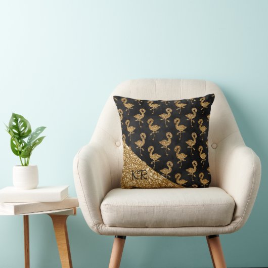 金ゴールドエレガントグリッターフラミンゴのパタモノグラムのーン クッション (椅子)