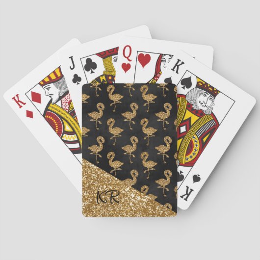 金ゴールドエレガントグリッターフラミンゴモノグラムの トランプ (裏面)