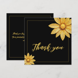 金ゴールドエレガントグリッターフラワースウィート16誕生日 サンキューカード