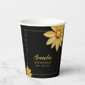 金ゴールドエレガントグリッターフラワースウィート16誕生日 紙コップ (裏面)