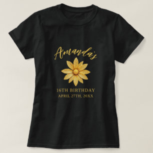金ゴールドエレガントグリッターフラワースウィート16誕生日 Tシャツ