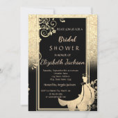 金ゴールドエレガントグリッターフラワーズドレスブライダルシャワー 招待状 (正面)