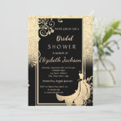 金ゴールドエレガントグリッターフラワーズドレスブライダルシャワー 招待状 (スタンド正面)