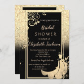 金ゴールドエレガントグリッターフラワーズドレスブライダルシャワー 招待状 (正面/裏面)