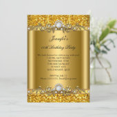 金ゴールドエレガントグリッターフローラダイヤモンドバースデーパーティー 招待状 (スタンド正面)