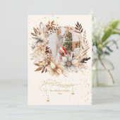 金ゴールドエレガントグリッターフローラ3 Photo Christmas シーズンカード (スタンド正面)