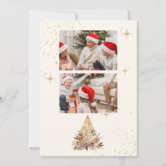 金ゴールドエレガントグリッターフローラ3 Photo Christmas シーズンカード (裏面)