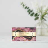 金ゴールドエレガントグリッターブラックバーガンディーマーブルストライプ 名刺 (スタンド正面)