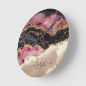 金ゴールドエレガントグリッターブラックブルゴーニュモノグラム ラウンド壁時計 (傾斜)