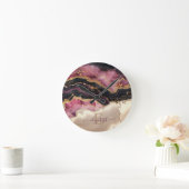 金ゴールドエレガントグリッターブラックブルゴーニュモノグラム ラウンド壁時計 (ホーム)