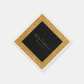 金ゴールドエレガントグリッターブラックメリークリスマスの名前 スタンダードカクテルナプキン (角)