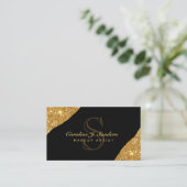 金ゴールドエレガントグリッターブラックモノグラムメイクアップアーティスト 名刺 (スタンド正面)