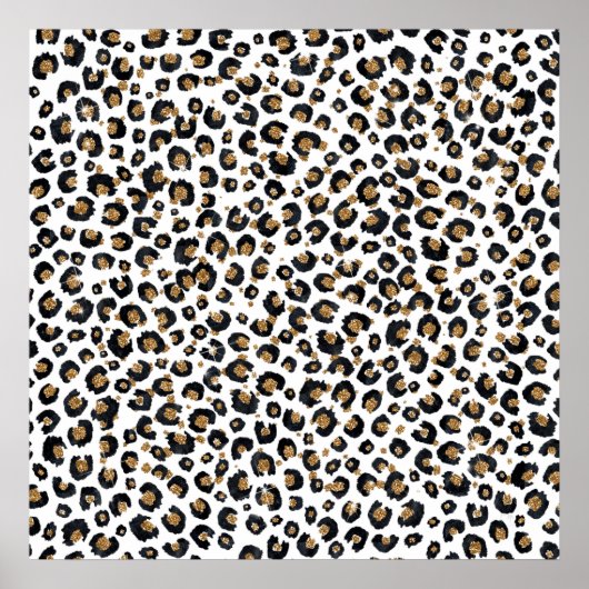 金ゴールドエレガントグリッターブラックレオパードアニマルプリント ポスター (正面)