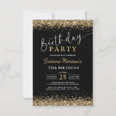 金ゴールドエレガントグリッターブラック誕生日Any Age 招待状 (正面)
