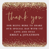 金ゴールドエレガントグリッターブルゴーニュありがとうメッセージ スクエアシール (正面)