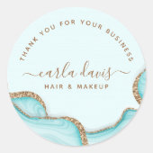 金ゴールドエレガントグリッターブルーマーブルアガテモダンシック ラウンドシール (正面)