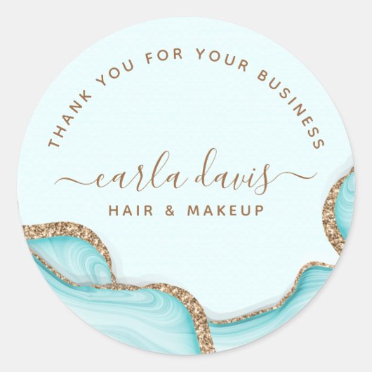 金ゴールドエレガントグリッターブルーマーブルアガテモダンシック ラウンドシール (正面)