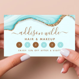 金ゴールドエレガントグリッターブルーマーブルアゲートモダント ロイヤリティカード