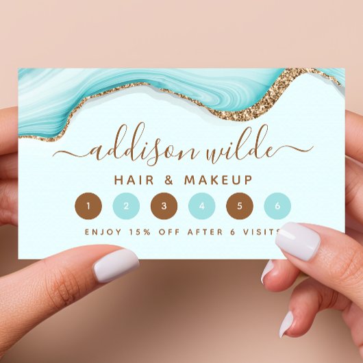 金ゴールドエレガントグリッターブルーマーブルアゲートモダント ロイヤリティカード