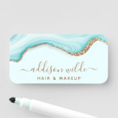 金ゴールドエレガントグリッターブルーマーブルアゲートモダント 名札 (インサイチュ)