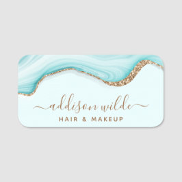 金ゴールドエレガントグリッターブルーマーブルアゲートモダント 名札
