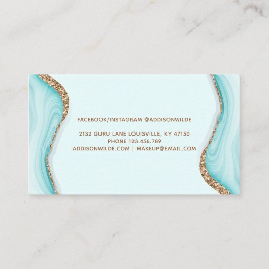 金ゴールドエレガントグリッターブルーマーブルアゲート 予約カード (裏面)