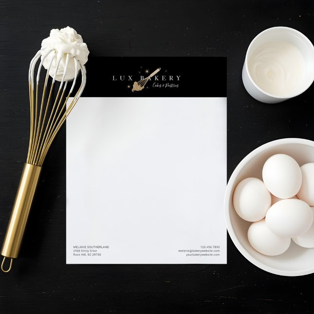 金ゴールドエレガントグリッターベーカリーウィスクレターヘッド (Elegant Gold Glitter Bakery Whisk Letterhead)