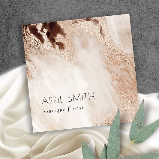 金ゴールドエレガントグリッターベージュマーブルゲートQRコード スクエア名刺