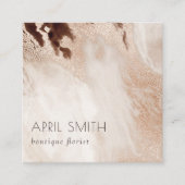 金ゴールドエレガントグリッターベージュマーブルゲートQRコード スクエア名刺 (正面)