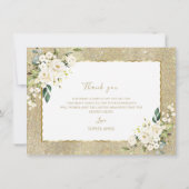 金ゴールドエレガントグリッターホワイトフラワーズウーマン誕生日 サンキューカード (裏面)