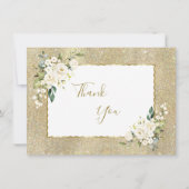 金ゴールドエレガントグリッターホワイトフラワーズウーマン誕生日 サンキューカード (正面)