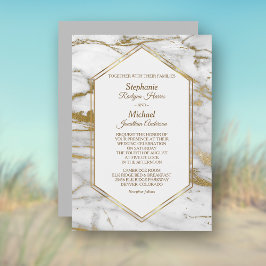 金ゴールドエレガントグリッターホワイトマーブル結婚ズ 招待状