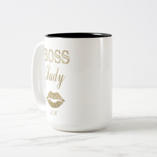 金ゴールドエレガントグリッターボスレディタイポグラフィモノグラム ツートーンマグカップ (正面左)