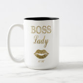 金ゴールドエレガントグリッターボスレディタイポグラフィモノグラム ツートーンマグカップ (左)