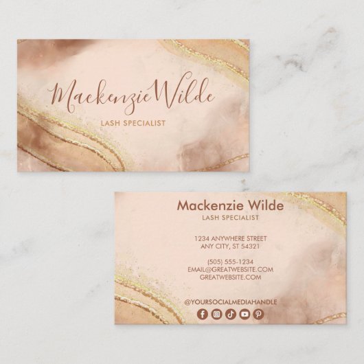 金ゴールドエレガントグリッターマーブルアガテシックなスクリプト 名刺 (正面/裏面)