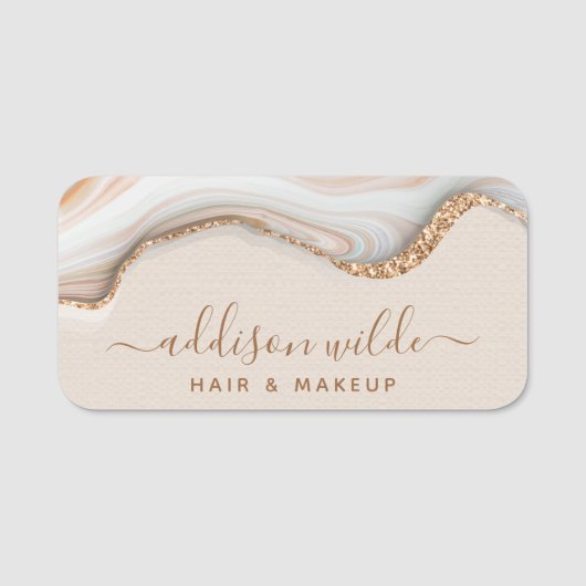 金ゴールドエレガントグリッターマーブルアゲテモダンシック 名札 (正面)