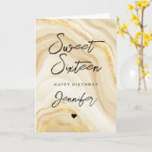 金ゴールドエレガントグリッターマーブルスウィート16誕生日 カード (黄色い花)