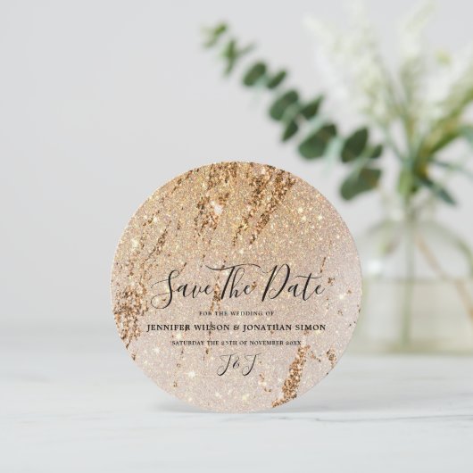 金ゴールドエレガントグリッターモダンラグジュアリースパークル セーブザデート (スタンド正面)