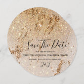 金ゴールドエレガントグリッターモダンラグジュアリースパークル セーブザデート (正面/裏面)