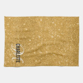 金ゴールドエレガントグリッターモノグラム名キッチンタオル キッチンタオル (横)