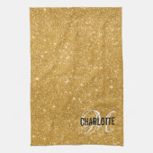 金ゴールドエレガントグリッターモノグラム名キッチンタオル キッチンタオル (縦)