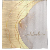 金ゴールドエレガントグリッターモノグラム名スクリプトメタリック シャワーカーテン (正面)