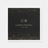 金ゴールドエレガントグリッターモノグ結婚ラム スタンダードカクテルナプキン (正面)