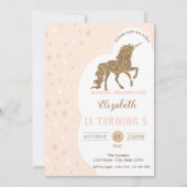 金ゴールドエレガントグリッターユニコーンスター誕生日 招待状 (正面)